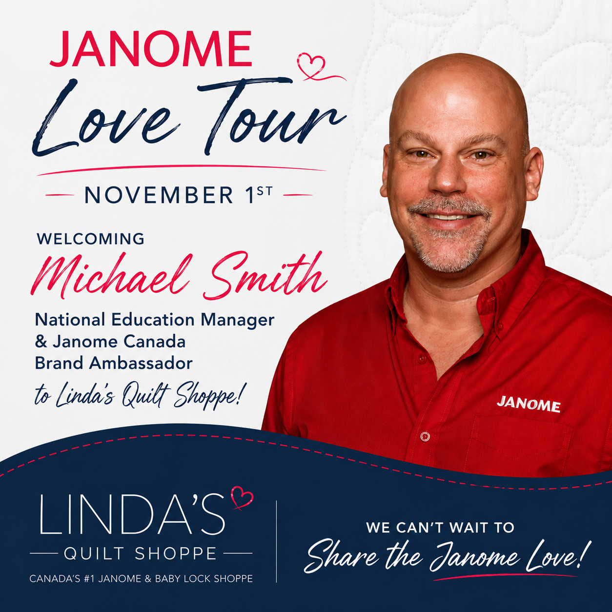 THE JANOME LOVE TOUR IS COMING TO LINDA’S QUILT SHOPPE!