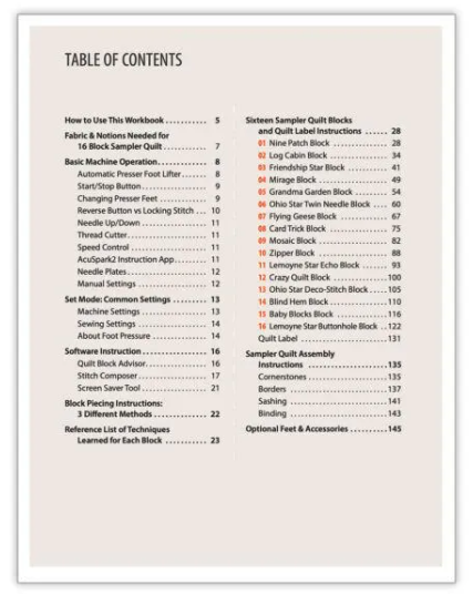 Janome Continental M8 Work Book WBCM8